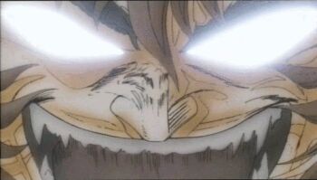 1980s_(style) animated animated_gif devilman evil_grin evil_smile fangs glowing glowing_eyes grin lowres nagai_gou oldschool retro_artstyle smile trembling violence_jack violence_jack_(character)