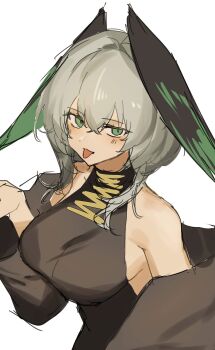  1girl 2naom8q6gt87292 absurdres arknights black_dress breasts commentary dress feathered_wings grey_hair head_wings highres ho&#039;olheyak_(arknights) ho&#039;olheyak_(ritual_of_immortality)_(arknights) large_breasts long_dress medium_hair snake_girl solo wings 