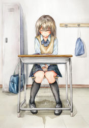 1girl bag beige_vest between_legs black_footwear black_legwear blue_bow blue_skirt blush book bow brown_hair chair classroom desk embarrassed eyes_closed female full_body hand_between_legs hands_together have_to_pee highres indoors kneehighs locker long_sleeves open_book original peeing peeing_self pleated_skirt puddle school_desk school_uniform shiny shiny_hair shirt shoes sitting skirt solo tears vest watakarashi wavy_mouth wet wet_clothes white_shirt rating:Questionable score:8 user:AngryZapdos 1girl bag beige_vest between_legs black_footwear black_legwear blue_bow blue_skirt blush book bow brown_hair chair classroom desk embarrassed eyes_closed female full_body hand_between_legs hands_together have_to_pee highres indoors kneehighs locker long_sleeves open_book original peeing peeing_self pleated_skirt puddle school_desk school_uniform shiny shiny_hair shirt shoes sitting skirt solo tears vest watakarashi wavy_mouth wet wet_clothes white_shirt rating:Questionable score:8 user:AngryZapdos