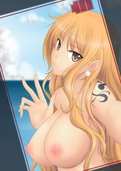  1girl breasts female_focus highres large_breasts long_hair nami_(one_piece) nipples one_piece orange_hair solo tattoo  rating:Explicit score:33 user:Muyalpedo2010