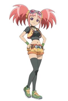  1girl bikini dinosaur_king looking_at_viewer navel pink_hair simple_background smile swimsuit tagme tatsuno_malm 