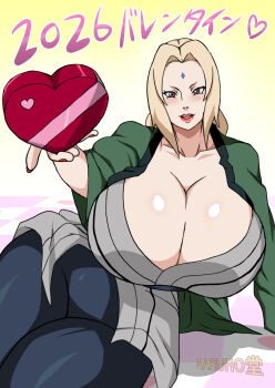  1girl blonde_hair breasts cleavage gigantic_breasts naruto_(series) tsunade_(naruto) valentine  rating:Questionable score:1 user:jojosstand