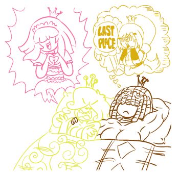  4chan angry bed blonde_hair breasts brown_hair candy_contest chocolate_queen competition creme_princess large_breasts moe_moe_kyun! peanut_butter_princess pink_hair princess_peep 