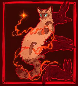  animal animal_focus aqua_eyes blind cat colorpoint commentary english_commentary full_body highres kitty_(fernwhisker) longtail lynx_point no_humans pawpads rabbit red_background scar scar_across_eye scar_on_face solo_focus tabby_cat the_new_prophecy warrior_cats 