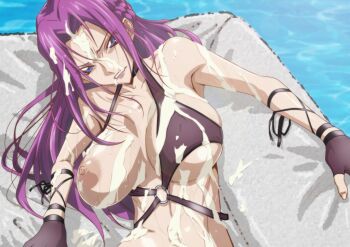  1girl armpits bare_shoulders bikini blue_eyes braid breasts clenched_teeth code_geass cornelia_li_britannia covered_erect_nipples crown_braid cum cum_on_body cum_on_breasts cum_on_clothes cum_on_hair cum_on_upper_body facial female_focus kyabakurabakufu large_breasts long_hair looking_at_viewer lying navel nipples o-ring o-ring_bikini one_breast_out parted_lips pink_hair solo sweat swimsuit teeth upper_body water  rating:Explicit score:71 user:Kentabarou