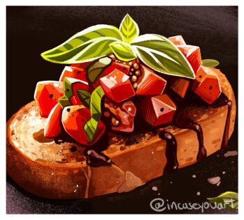  border bread commentary english_commentary food food_focus food_request garnish highres no_humans original painterly realistic signature still_life victoria_putinski white_border 