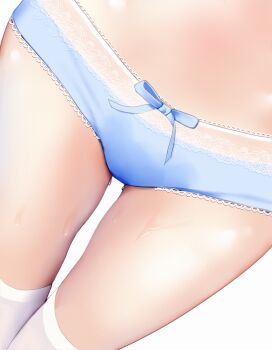 1girl absurdres blue_bow blue_panties bow bow_panties close-up commentary dated_commentary dutch_angle highres lace lace-trimmed_panties lace_trim meoko original over-kneehighs panties simple_background solo stomach sweat thigh_gap thighhighs thighs underwear wet wet_clothes wet_panties white_background white_thighhighs rating:Sensitive score:61 user:danbooru