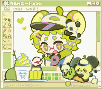  1girl ahoge animal animal_ears animated animated_gif artist_name baseball_cap blush cake cupcake dot_nose eating food green_eyes green_hair hair_ornament hairpin happy hat heart highres ice_cream medium_hair original panda plate renzhi00334233 short_eyebrows solo star_(symbol) star_in_eye symbol_in_eye upper_body 