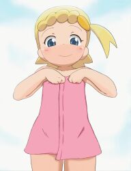 1girl :d animated artist_collaboration blonde_hair blue_eyes blush bonnie_(pokemon) bubukka censored cleft_of_venus dr._arevix flashing flat_chest grin groin loli looking_at_viewer mosaic_censoring naked_towel nintendo nipples nude open_mouth pokemon pokemon_(anime) pokemon_xy_(anime) pussy short_hair side_ponytail smile standing towel undressing video rating:Explicit score:1222 user:romantic_colors