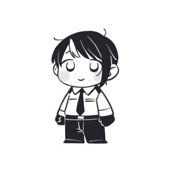 1boy axis_powers_hetalia belt blush_stickers boots chibi chibi_only clenched_hands closed_mouth collared_shirt full_body gloves greyscale highres long_sleeves looking_afar male_focus mi_aph_to monochrome multicolored_hair necktie pants shirt short_hair simple_background singapore_(hetalia) smile solo standing streaked_hair 