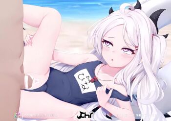  1boy 1girl animated artist_logo bar_censor beach blue_archive blue_one-piece_swimsuit blush breasts censored chrisandita clothes_pull collarbone demon_girl demon_horns demon_wings dot_nose feet_out_of_frame functionally_nude hetero hina_(blue_archive) hina_(swimsuit)_(blue_archive) horns live2d logo loli long_hair looking_at_another looking_up low_wings lying mosaic_censoring nipples on_back one-piece_swimsuit one-piece_swimsuit_aside one-piece_swimsuit_pull open_mouth outdoors penis pink_eyes pussy sand sex small_breasts solo_focus sound swimsuit tagme two_side_up vaginal video water white_hair wings 