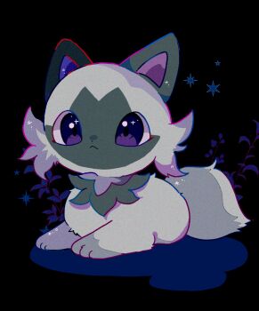  alternate_color animal_focus cat closed_mouth full_body green_fur highres looking_at_viewer mendako_(tyatyaumai29) nintendo no_humans pokemon pokemon_(creature) pokemon_focus purple_eyes shiny_pokemon solo sprigatito star_(symbol) star_in_eye symbol_in_eye tail 