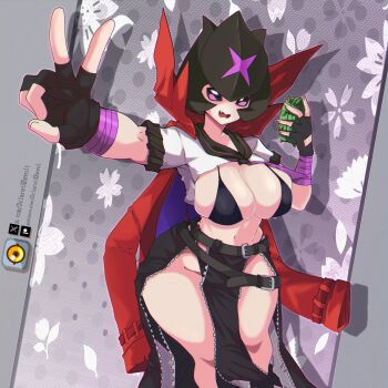  1girl alternate_breast_size_(larger) bancholilimon banchou bikini bikini_under_clothes curvy dclaret delinquent digimon digimon_(creature) flower highleg highleg_bikini looking_at_viewer monster_girl open_mouth petals plant_girl shiny_skin sukeban swimsuit v wide_hips 