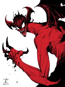  1boy absurdres angry ankle_wings commentary demon demon_boy demon_wings devilman devilman_(character) devilman_crybaby feathered_wings fudou_akira furious highres large_head_wings male_focus manabu_yashiro solo wings 