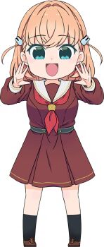  1girl :d aqua_eyes arms_up black_socks brown_dress brown_shoes crossed_bangs dress full_body game_cg hair_intakes hair_ornament hasu_no_sora_school_uniform hinoshita_kaho kneehighs link!_like!_love_live! loafers long_sleeves looking_at_viewer love_live! medium_dress medium_hair mizuki_maya neckerchief non-web_source official_art open_mouth orange_hair pleated_dress rabbit_hair_ornament red_neckerchief sailor_collar sailor_dress school_uniform self-datamine shoes shouting_with_hands simple_background smile socks solo standing tachi-e transparent_background two_side_up virtual_youtuber white_sailor_collar winter_uniform 