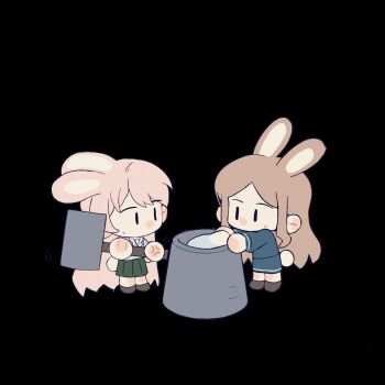  >_< >_o 2girls animal_ears animated animated_gif artist_request bang_dream! bang_dream!_it's_mygo!!!!! blue_shirt blue_skirt brown_hair chibi chibi_only chihaya_anon chinese_commentary commentary_request commission green_skirt grey_jacket haneoka_school_uniform highres jacket kemonomimi_mode kine long_hair mallet mochitsuki multiple_girls nagasaki_soyo one_eye_closed pink_hair pleated_skirt rabbit_ears rabbit_girl rabbit_tail school_uniform second-party_source shirt sidelocks simple_background skirt tail transparent_background tsukinomori_school_uniform usagi_kine 