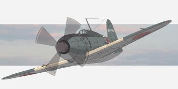  absurdres aircraft airplane blue_sky border cannon cloud cloudy_sky cockpit commentary_request flying highres j2m_raiden military_vehicle motion_blur no_humans original outside_border propeller propeller_fighter sky tbf_(torigoya) vehicle_focus white_border 