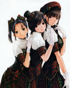  3girls anegasaki_nene beret black_hair brown_eyes brown_hair dress gloves hat kobayakawa_rinko long_hair love_plus mole multiple_girls nari_otoko ponytail short_hair smile takane_manaka top_hat  rating:Sensitive score:17 user:Hepooh