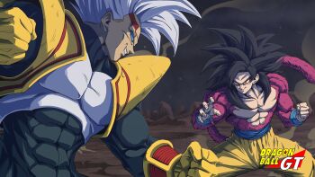  absurdres baby_(dragon_ball) baby_vegeta black_hair blue_eyes blue_sash body_fur bodysuit closed_mouth dougi dragon_ball dragon_ball_gt gloves grey_hair grin highres horang4628 long_hair male_focus monkey_boy monkey_tail multiple_boys muscular muscular_male open_mouth pants parasite pectorals possessed red_fur saiyan sash smile son_goku spiked_hair super_saiyan super_saiyan_4 tail teeth white_hair yellow_gloves yellow_pants 