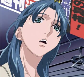  anime_screenshot blue_eyes blue_hair close-up from_below itazura itazura_the_animation non-web_source open_mouth sayaka_(itazura) teeth upper_teeth_only 