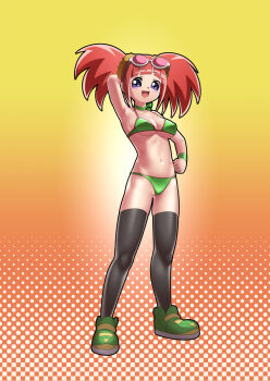  1girl bikini dinosaur_king highres looking_at_viewer navel pink_hair simple_background smile swimsuit tagme tatsuno_malm 