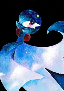  1other alternate_color black_background blue_hair blue_skin blush bob_cut colored_skin commentary_request dress gardevoir gen_3_pokemon hair_over_one_eye highres multicolored_skin nintendo pink_eyes pokemon pokemon_(creature) shimizuremi1122 shiny_pokemon signature simple_background two-tone_skin white_dress white_skin 