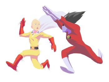  2boys andrew_parish_johnston bald belt black_hair blue_skin bodysuit boots cape colored_skin crossover domino_mask eye_mask freakazoid freakazoid! full_body gloves mask multiple_boys one-punch_man red_gloves running saitama_(one-punch_man) simple_background white_background white_gloves  rating:Sensitive score:14 user:danbooru