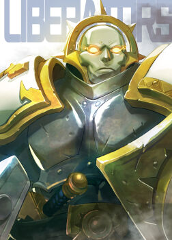  1boy armor commentary english_commentary highres holding holding_shield kinggainer mask mixed-language_commentary shield shoulder_armor solo stormcast_eternal sword warhammer:_age_of_sigmar warhammer_40k weapon 