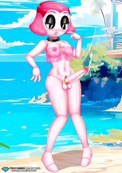  1futa 2025 absurdres bbmbbf beach beach_background black_eyes blush bracelet breasts cock_ring colored_skin commission commissioner_upload cum ejaculation erection futanari highres humanoid_robot jewelry lips medium_breasts nipples original palcomix penis pietro's_secret_club pink_hair pink_skin pubic_hair red_mouth robot robot_girl sakura_best_friend_robot sex_toy solo testicles 