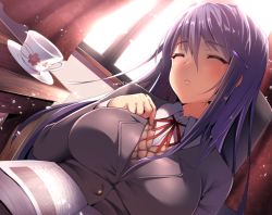 1girl ayagi_daifuku bangs blazer blush book breasts brown_sweater buttons collared_shirt commentary_request cup curtains day doki_doki_literature_club dress_shirt dutch_angle eyebrows_visible_through_hair eyes_closed grey_jacket hair_between_eyes hair_ornament hairclip hand_on_own_chest hand_up head_tilt impossible_jacket indoors jacket large_breasts light_particles long_hair long_sleeves neck_ribbon open_book parted_lips purple_hair red_ribbon ribbon saucer school_uniform shiny shiny_hair shirt sidelocks sitting sleeping solo sunlight sweater table teacup upper_body window wing_collar wooden_table yuri_(doki_doki_literature_club) rating:Safe score:5 user:danbooru 1girl ayagi_daifuku bangs blazer blush book breasts brown_sweater buttons collared_shirt commentary_request cup curtains day doki_doki_literature_club dress_shirt dutch_angle eyebrows_visible_through_hair eyes_closed grey_jacket hair_between_eyes hair_ornament hairclip hand_on_own_chest hand_up head_tilt impossible_jacket indoors jacket large_breasts light_particles long_hair long_sleeves neck_ribbon open_book parted_lips purple_hair red_ribbon ribbon saucer school_uniform shiny shiny_hair shirt sidelocks sitting sleeping solo sunlight sweater table teacup upper_body window wing_collar wooden_table yuri_(doki_doki_literature_club) rating:Safe score:5 user:danbooru