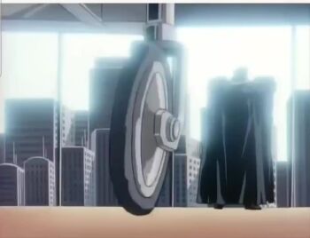  1990s_(style) 2boys abs animated anime_screenshot ankle_wrap armor blood brown_hair bruise bruise_on_face cape crushing_hand fang fatal_fury fatal_fury_2:_the_new_battle fighting gloves gold_armor hair_between_eyes hand_wraps headband holding_own_arm indoors injury joe_higashi long_hair multiple_boys muscular muscular_male oobari_masami pool purple_hair retro_artstyle shorts sirens snk talking teeth tiger_knee topless_male unconscious video walking watermark white_gloves window wolfgang_krauser yellow_shorts 