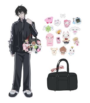 1boy absurdres bag_charm black_bag black_jacket black_pants cali_kki character_charm character_doll character_request charm_(object) chiikawa commentary copyright_request cosplay doko_demo_issyo doll heisei_retro hello_kitty hello_kitty_(character) highres inoue_toro jacket kaname_madoka kaname_madoka_(cosplay) kirby kirby_(series) korilakkuma kuchipatchi mahou_shoujo_madoka_magica male_focus mamametchi mametchi memetchi momonga_(chiikawa) my_sweet_piano nintendo original pants san-x sanrio school_uniform shirousa_(sugarbunnies) shoes short_hair simple_background solo standing sugarbunnies symbol-only_commentary tamagotchi tamagotchi_(classic) tamagotchi_(virtual_pet) track_jacket virtual_pet_(toy) what's_in_my_bag white_background white_shoes