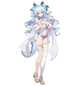1girl absurdres blue_hair breasts dragon_girl dragon_horns game_cg high_heels highres horns large_breasts legs lost_sword:_tales_of_britania lueira_(lost_sword) official_art panties pointy_ears tagme thighs underwear white_panties