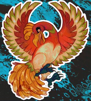  absurdres animal_focus beak bird gen_2_pokemon highres ho-oh legendary_pokemon nintendo no_humans open_mouth pokemon pokemon_(creature) pokemon_focus red_eyes solo talons tongue wings wusdiswusdat 