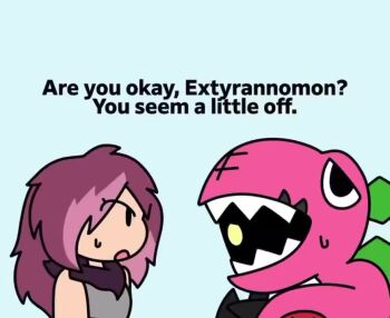 animated artist_request audible_music belphemon belphemon_rage_mode belphemon_sleep_mode costume digimon digimon_story:_time_stranger english_text evolution ex-tyranomon horns looking_at_another mana_chan raremon sleeping sound video