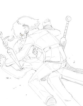  2boys closed_eyes commentary_request glasses greyscale hanamura_yousuke headphones highres holding_hands jacket kkyagdoyo164972 korean_commentary kunai long_sleeves looking_at_another lying male_focus monochrome multiple_boys on_back open_mouth pants persona persona_4 pinned school_uniform shadow_yousuke short_hair simple_background sitting sitting_on_person spot_color stab weapon white_background yasogami_school_uniform yellow_eyes 