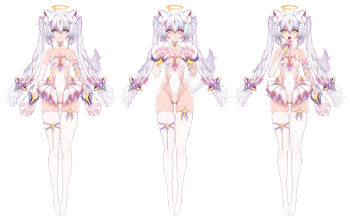  +_+ 1girl absurdres animal_ear_fluff animal_ears animal_hands asymmetrical_gloves blue_hair breasts cat_ears cat_girl cat_tail cleavage elbow_gloves gloves grey_eyes halo heart heart-shaped_pupils highleg highleg_leotard highres holding holding_microphone indie_virtual_youtuber leotard medium_breasts microphone mismatched_gloves multicolored_hair multiple_views official_artist_extra open_mouth paw_gloves pink_eyes pink_hair skindentation strapless strapless_leotard streaked_hair symbol-shaped_pupils tail thighhighs twintails virtual_youtuber white_background white_hair white_thighhighs yellow_eyes zhuore_zhi_hen 