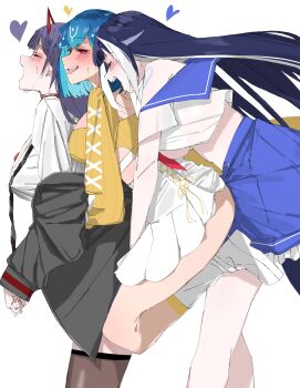 akuma nihmune, filian (vtuber), saruei (vtuber), shylily, sinder (vtuber),  indie virtual youtuber, female, non-web source, 5girls, ass, condom, condom  wrapper, dildo, from behind, lube bottle, multiple girls, sex toy, skirt,  tail, thighhighs,