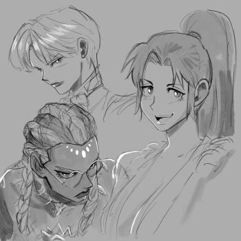  3girls bodypaint braid breasts docilebread dolores_(kof) female_focus glasses king_(snk) large_breasts long_hair multiple_girls ponytail shiranui_mai short_hair the_king_of_fighters thick_lips white_hair 