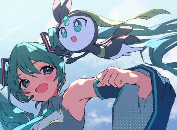 1girl animal aqua_hair hatsune_miku microphone necktie nishinoda solo twintails vocaloid
