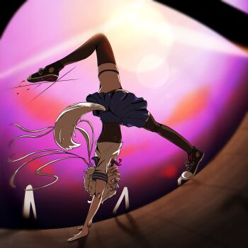  1girl animal_ears blue_skirt filian_(vtuber) highres school_uniform serafuku shoes skirt solo tail thighhighs virtual_youtuber  rating:General score:2 user:Yavie