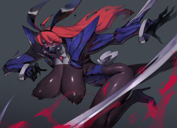  1girl animal_ears bodysuit breasts fake_animal_ears gas_mask hanging_breasts huge_breasts impossible_bodysuit impossible_clothes juliet_sleeves lc_(zako) long_hair long_sleeves mask original puffy_sleeves rabbit_ears red_eyes red_hair skin_tight zako_(arvinry)  rating:Questionable score:7 user:animeboy12