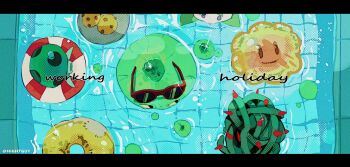  artist_name black_eyes blue_eyes cattail_(plants_vs._zombies) chinese_commentary chocolate_chip_cookie colored_sclera commentary_request cookie day eyewear_on_head film_grain food from_above halftone halftone_background highres hightguy innertube letterboxed lily_pad lily_pad_(plants_vs._zombies) looking_at_viewer mushroom no_humans outdoors plant plants_vs._zombies plate pool red-framed_eyewear sea-shroom_(plants_vs._zombies) simple_background solid_circle_eyes sparkle sunflower_(plants_vs._zombies) sunglasses swim_ring tangle_kelp_(plants_vs._zombies) thorns tile_floor tiles vines water yellow_sclera 