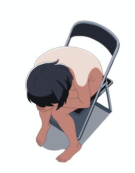  1girl black_hair completely_nude face_out_of_frame faceless female_focus ibispaint_(medium) kyo_chan_(daffa0416) medium_hair meme mogami_akari_(original) nude parody sad shinji_in_a_chair_(meme) short_hair sitting 