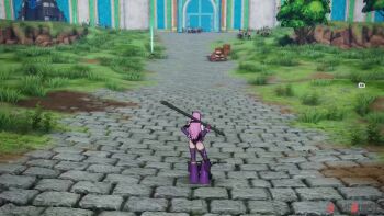 1girl 3d 6+boys alternate_form animated attack bandai_namco black_hair breasts floating_hair gear_fifth highres jewelry_bonney jewelry_bonney_(egghead) jumping large_breasts leotard long_hair monkey_d._luffy multicolored_hair multiple_boys one_piece one_piece:_pirate_warriors_4 pink_hair punching purple_leotard ryona short_hair short_shorts shorts tagme teamwork transformation two-tone_hair upper_body video violence white_hair