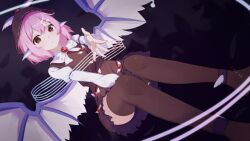  1girl absurdres animal_ears animated bird_ears bird_wings blinking brown_dress brown_hat brown_thighhighs closed_eyes commentary_request dress eighth_note falling_feathers feathers frilled_dress frills hat highres lancerkoi long_sleeves musical_note mystia_lorelei no_panties open_mouth pink_hair short_hair sleeve_garter smile solo tagme thighhighs tongling touhou video white_wings winged_hat wings  rating:General score:16 user:WinDGo