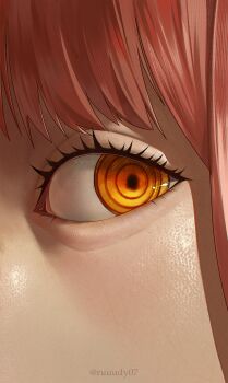  1girl absurdres averting_eyes chainsaw_man eye_focus highres makima_(chainsaw_man) red_hair ringed_eyes ruuudy_(shirozu07) solo yellow_eyes 