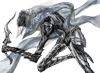  1girl armor bonley dagger dancer_of_the_boreal_valley dark_souls_(series) dark_souls_iii full_armor gauntlets greaves hashtag-only_commentary highres holding holding_dagger holding_knife holding_weapon knife simple_background solo veil weapon white_background 