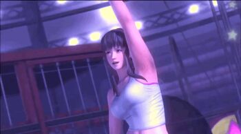  1girl 3d animated animated_gif breasts dead_or_alive dead_or_alive_5 female_focus fingerless_gloves game_screenshot gloves hitomi_(doa) midriff navel solo tecmo video_game_screencap 