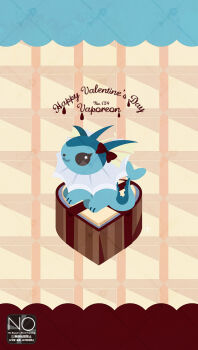  animal_focus blue_fur candy cetacean_tail chocolate chocolate_heart english_text fins fish_tail food forked_tail gen_1_pokemon happy_valentine head_fins heart heart-shaped_food highres meme_(sleepsheep) nintendo no_humans pokemon pokemon_(creature) pokemon_focus star_(symbol) star_in_eye symbol_in_eye tail valentine vaporeon 